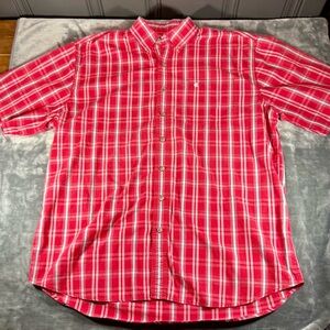 Carhartt Plaid 100% Cotton Short Sleeve Button Up Shirt Mens 2XL Tall Red, White